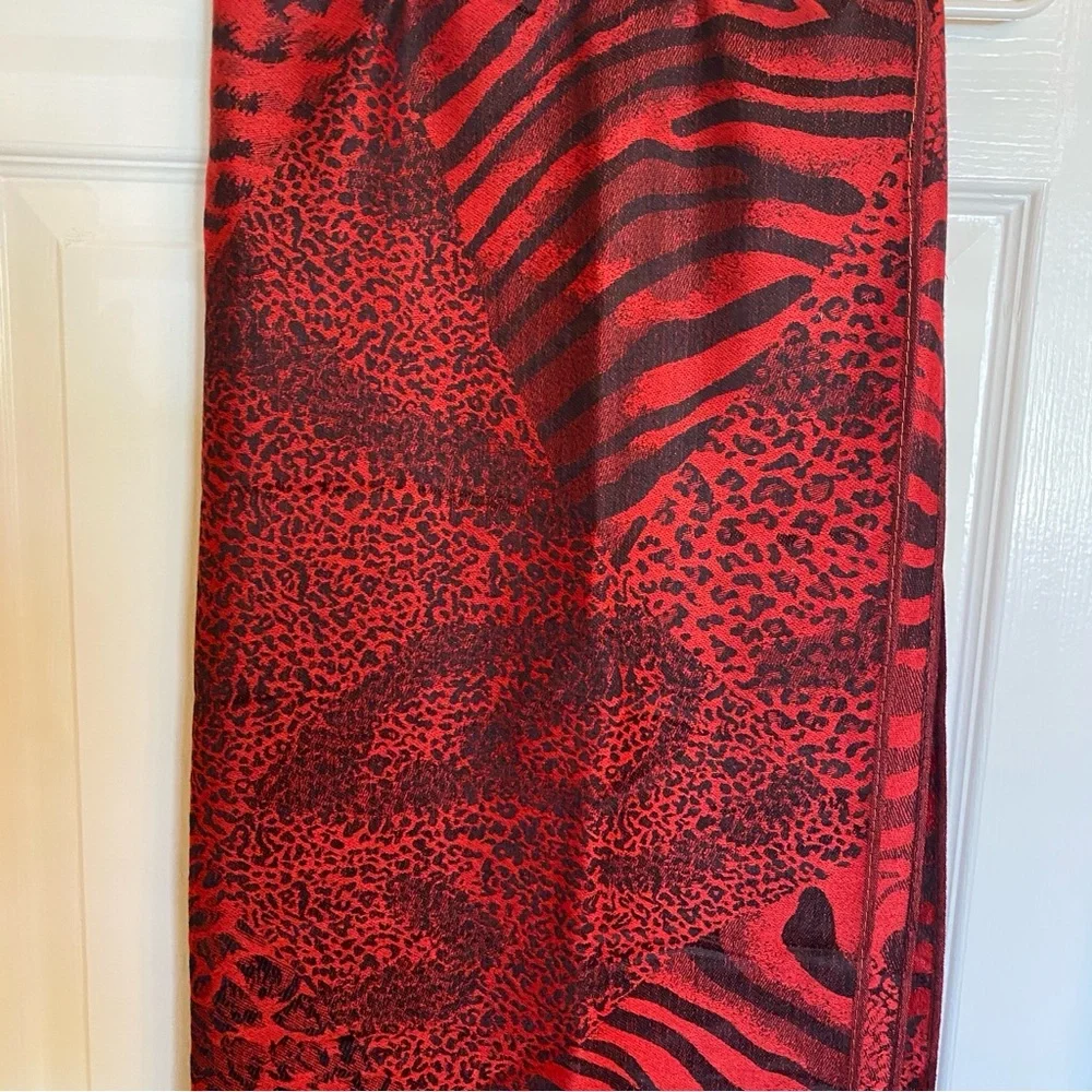 Pashmina Scarf Tiger Print Red and Black, Yellow Rhinestone Eyes